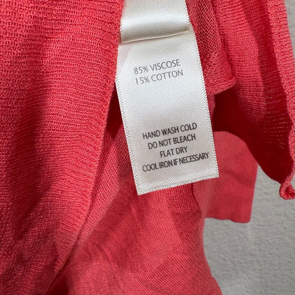 Ecru Medium V Neck Lightweight Sweater Watermelon Red Cotton Blend Long Sleeves - Picture 7 of 8
